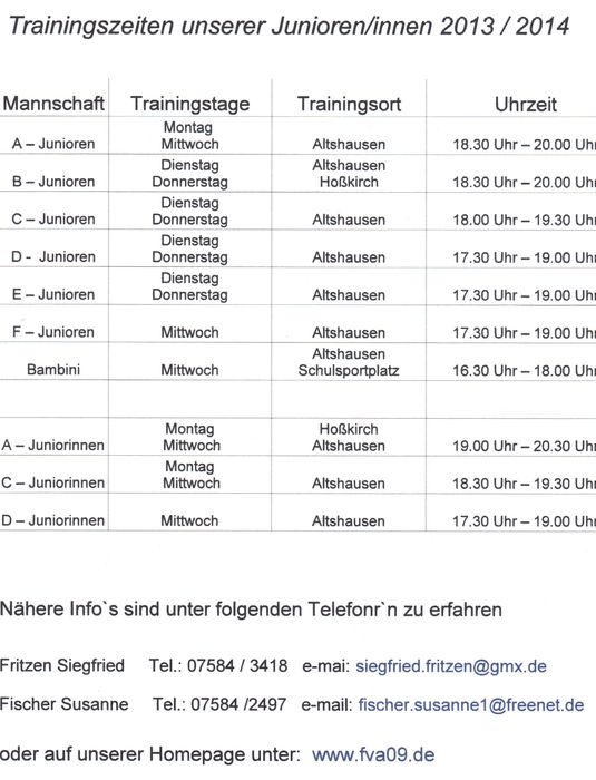 Trainingsplan 2013/2014