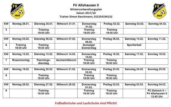 Wintervorbereitung - 2. Mannschaft