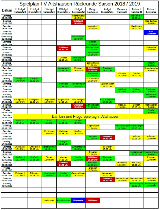 Rückrunden-Spielplan Jugend 2019