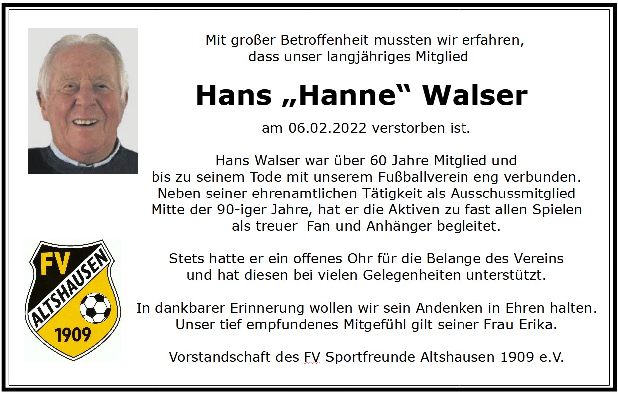 Nachruf Hans Walser